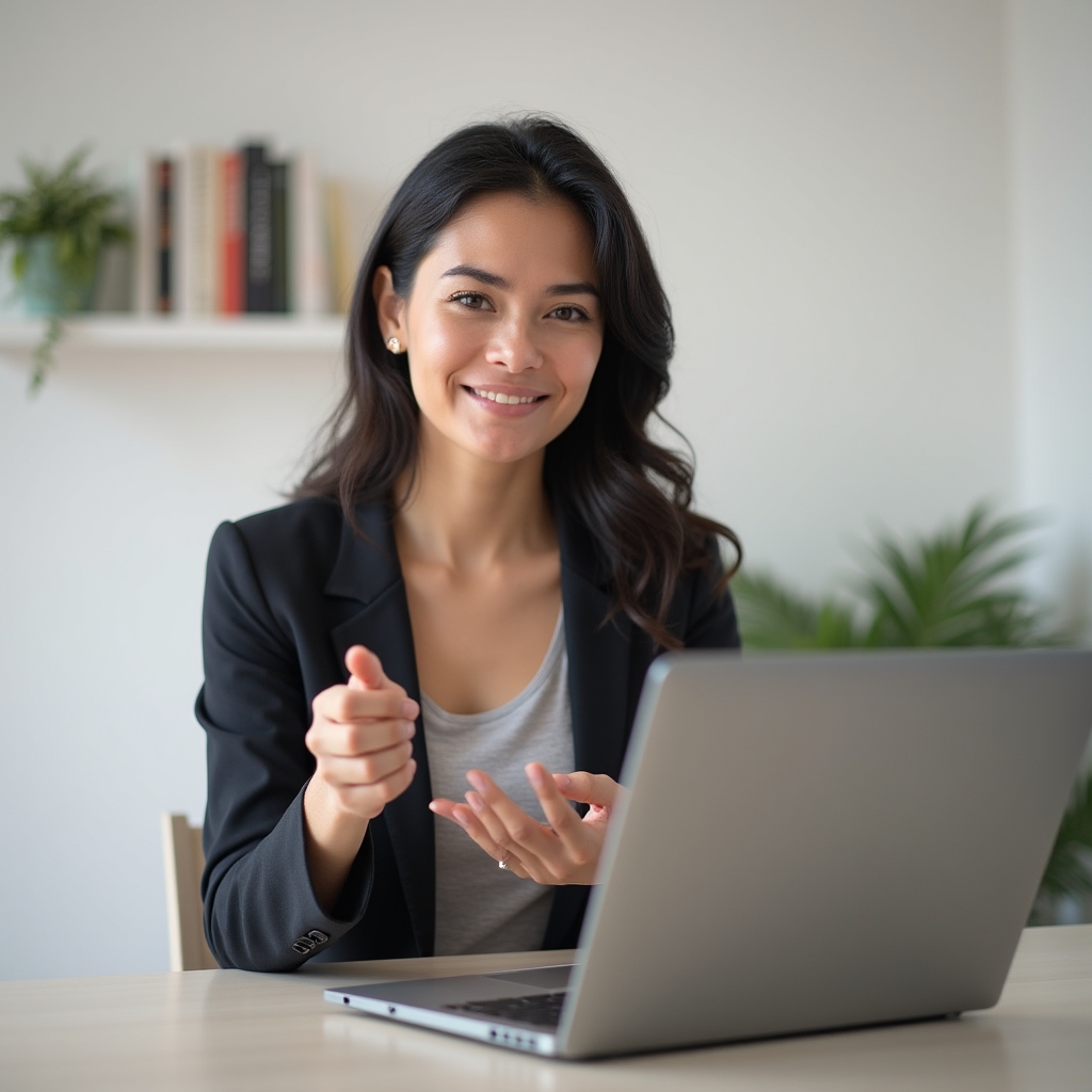 Prowadząca webinar online rozmawia z grupą rodziców przez ekran